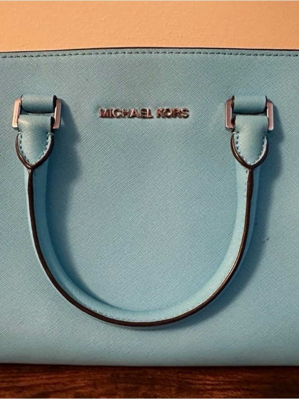 Michael Kors Light Blue Saffiano Leather Satchel with Top Handles